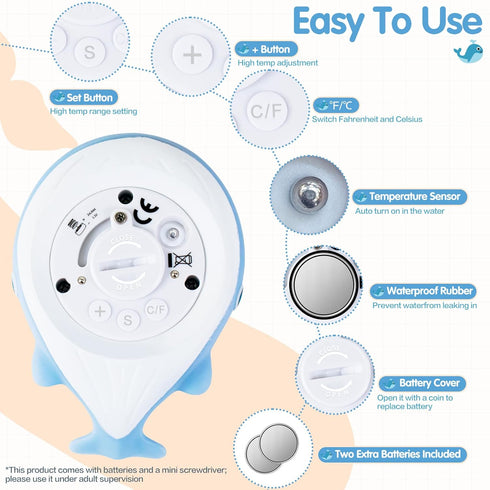 Baby Bath Thermometer, Whale Bath Thermometer Baby Safety, BPA-Free Bath Tub Thermometer, Temp Warning Water Thermometer & Room Thermometer, Bath ...