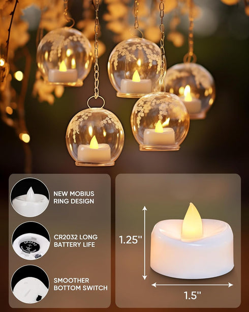 LED Candles, 24-Pack Tea Lights Candles Battery Operated Bulk, Long-Lasting 200 Hours Flameless Tealight Candles, Flickering Tea Lights for Hallow...