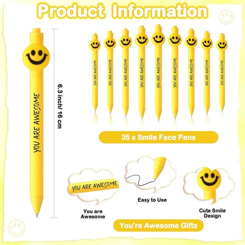 35 Pcs Yellow Pens You are Awesome Gifts Employee Appreciation Gifts Smile Face Novelty Pens Inspirational Teacher Appreciation Gifts...