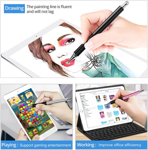 Capacitive Stylus Pen (4 Pack), Universal Stylist Pens 2 in 1 Precision Series Fine Point Disc Touch Screen for iPhone/iPad/Android/Tablet and All...