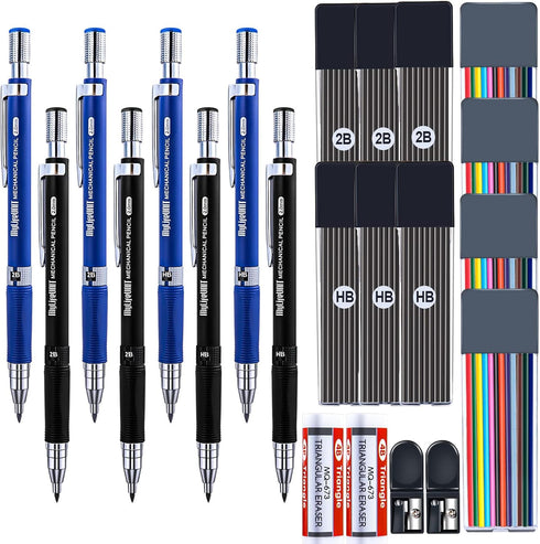 MyLifeUNIT 22 Pcs 2.0 mm Mechanical Pencils Set, 8 Pcs Lead Pencils with 10 Case Lead Refills 2B, HB Black & Colors, 2 Pcs Erasers and 2 Pcs Sharp...