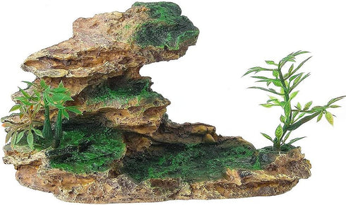 Aquarium Ornament Rock Cave Landscape Artificial Mountain View Stone with Moss Tree Fish Tank Decoration (#Hill B)...