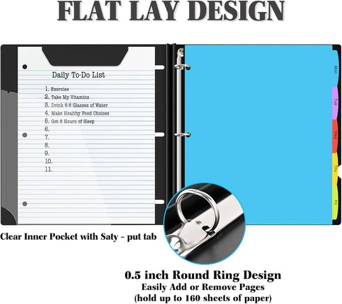 0.5 inch Telescoping 3 Ring Binder -1PCS-Black?1/2 inch Flexible Round Binder with Customizable Front Cover and Clear Catalog Pocket, Holds 8.5x11...