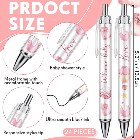 24 Pcs Baby Shower Ballpoint Pens Favors Bulk Retractable Ballpoint Pen Black Ink with Baby Shower Gifts for Guests School Supply(Girl)...