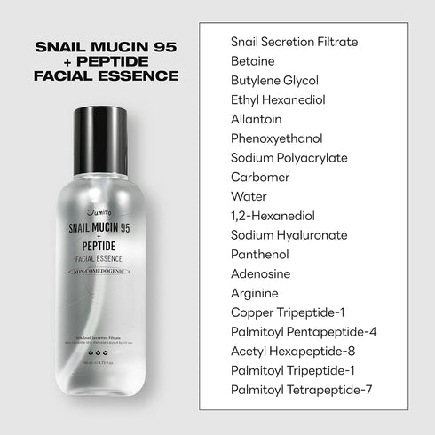 JUMISO Snail Mucin 95% + Peptide Essence 4.73 fl.oz / 140ml | Hydrating Serum with Snail, Face Moisturizer for Dry Skin, Daily Deep Hydration, Kor...