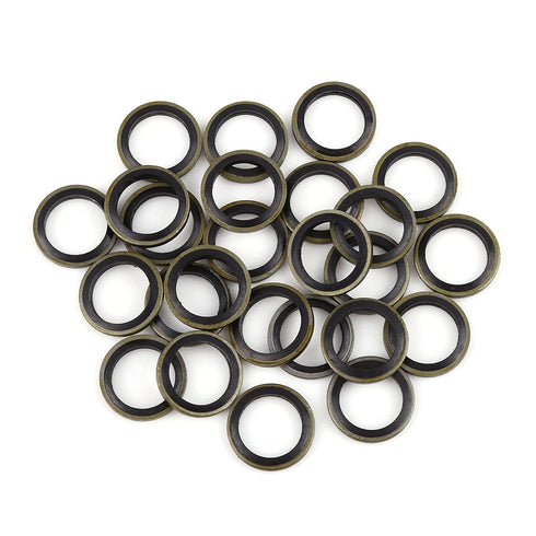 X AUTOHAUX 25pcs M14 Bronze Tone Car Engine Oil Drain Crush Flat Bonded Washer Gaskets...