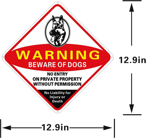 Beware of Dog Sign Warning Signs,no trespassing sign 12.9”x12.9” Reflective Metal Signs 0.70 Aluminum Sign private property Reflective Metal Signs...