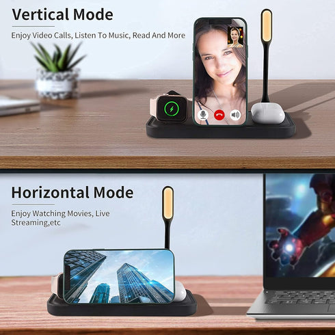 Fast Wireless Charger 4 in 1 Wireless Charging Station with Fill Light for Qi-Enabled Mobile Phones,Wireless Earbuds and iWatch,Black......