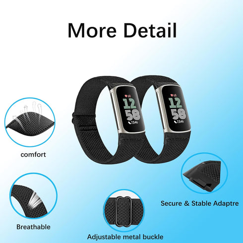 2 Pack Elastic Nylon Bands Compatible with Fitbit Charge 6 / Fitbit Charge 5, Classic Soft Breathable Adjustable Sport Smartwatch Replacement Wris...