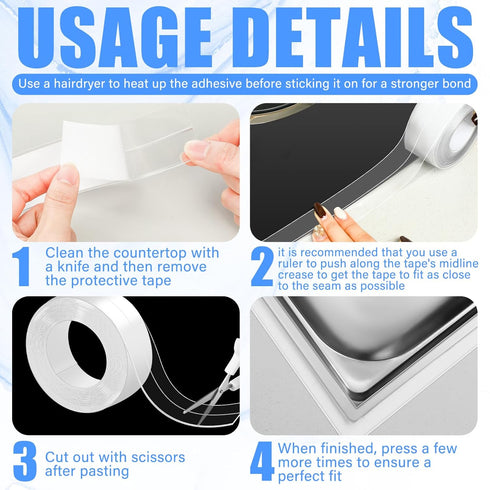 Clear Caulk Tape 10.5' x 1.5'' Waterproof Self Adhesive Caulk Strip Bathtub Sealant Tape Caulking Tape Sealing Strip Oil Proof Bathroom Caulk for ...