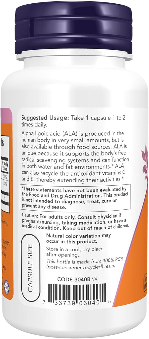 NOW Supplements, Alpha Lipoic Acid 100 mg with Vitamins C & E, Free Radical Scavenger*, 60 Veg Capsules...