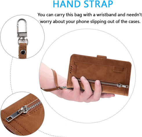 UEEBAI Wallet Case for Samsung Galaxy S21 5G, Retro 9 Card Holder Slots Zipper Pocket PU Leather Handbag Cover Magnetic Closure Kickstand with Wri...