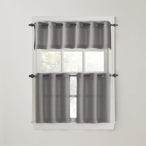 No. 918 Montego Casual Textured Semi-Sheer Grommet Kitchen Curtain Valance, 56" x 14", Nickel...