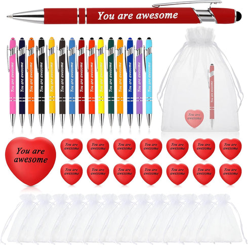 Appreciation Gifts Heart Stress Balls You Are Awesome Ballpoint Pens with Organza Bags Thank You Gifts for Teacher Employee Coworkers Party Favors...
