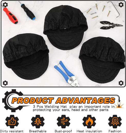 3 Pcs Welding Caps Welding Hats for Men Flame Resistant Cotton Welders Caps Mesh Inside Liner Welding Helmet Beanie Elastic Low Crown Hat for Elec...