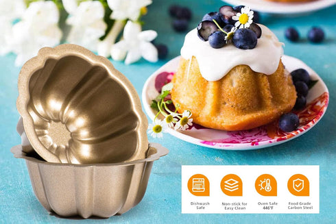 Mini Budtcake Pan, Air Fryer Cake Pan Egg Mold 4 Inch Nonstick Fluted Lava Cake Pans Mini Chocoflan Mold Flan Mold Individual Baking Cups Pumpkin ...