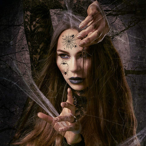 Halloween Makeup Face Temporary Tattoos - Halloween Spider Witch Costume for Women Kids Adults Men Web Stickers| Scary Black Fake Spiderweb Eye Bo...