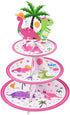 WERNNSAI Dinosaur Cupcake Stand - 3-Tier Pink Dinosaur Birthday Party Decorations for Girls Cardboard Dino Cupcake Holder Dessert Tower Round Serv...