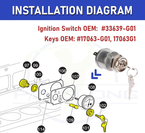 Panglong EZGO TXT Ignition Switch, EZGO TXT Key with Switch, Suitable for 1981-up EZGO TXT, Medalist, Workhorse, ST, Shuttle, and Marathon; Replac...