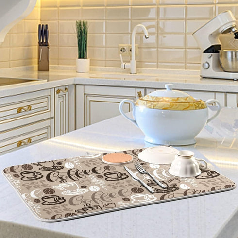 Coffee Mat Coffee Cup Drying Mat Coffee Maker Mat for Counter tops,Coffee Lover Microfiber Dish Drying Mats Medium Brown Kitchen Spill Mat 16x18 I...