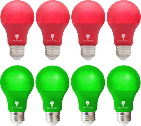 8 Pack A19 LED Red Light Bulb LED Green Light Bulb 120V E26 Base 9 Watt (60-watt Replacement) Red Bulb Red Bulb, Party Decoration, Porch, Home Lig...