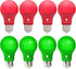 8 Pack A19 LED Red Light Bulb LED Green Light Bulb 120V E26 Base 9 Watt (60-watt Replacement) Red Bulb Red Bulb, Party Decoration, Porch, Home Lig...