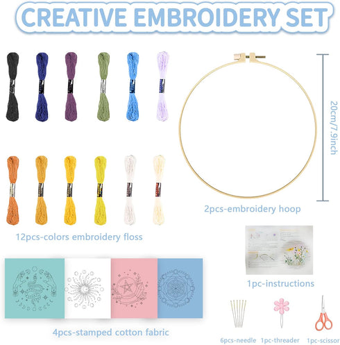 FREEBLOSS 4 Set Tarot Style Embroidery Kit for Beginners Cross Stitch Kit with Instructions Full Kit of Embroidery Cloth Embroidery Hoops 12 Color...