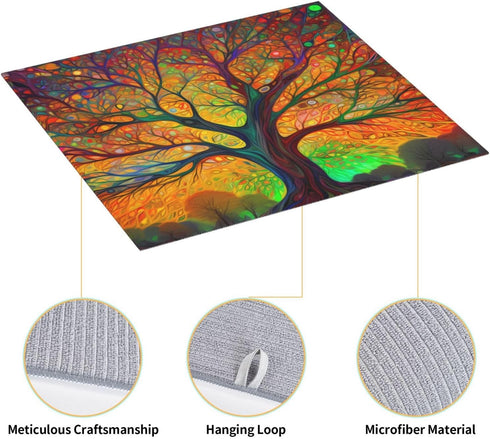 Tree of Life Colorful Leaves Dish Drying Mat for Countertops 18x16 Inches, Dish Drainer Protector Pad with Hanging Loop for Home Kitchen...