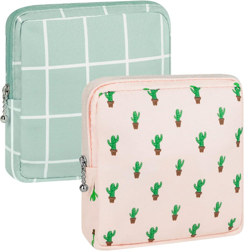2 Pack Period Bag for Teen Aged Girls, Sanitary Napkin Storage Bag, Functional Waterproof Sanitary Pads Bags for Panty Liners, Tampons, Menstrual ...