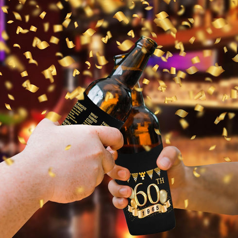 60th Birthday Can Cooler Sleeves Pack of 12-1962 Sign -60th Anniversary Decorations - Dirty 60th Birthday Party Supplies - Black and Gold Sixtieth...