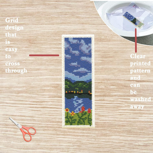 FREEBLOSS 6 Set Cross Stitch Bookmark Kit Scenery Pattern with 30 Colors Embroidery Floss DIY Bookmark Kit with Instruction Embroidery Kit for Beg...
