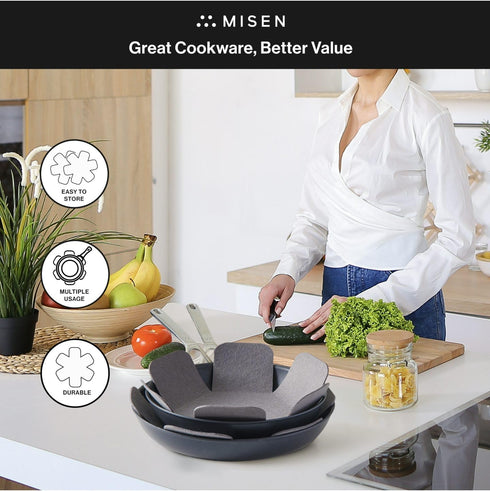 MISEN Pan Protector Set - Shield Your Cookware with Heavy Felt - Prevent Scratching or Chipping - Thick & Durable, Yet Soft | Contour-Friendly Sha...