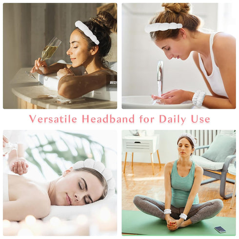3 PCS Sponge Spa Headband Puffy Spa Headband with Wrist Washband Face Wash Set, Terry Towel Cloth Fabric Head Band for Skincare Makeup Headband an...