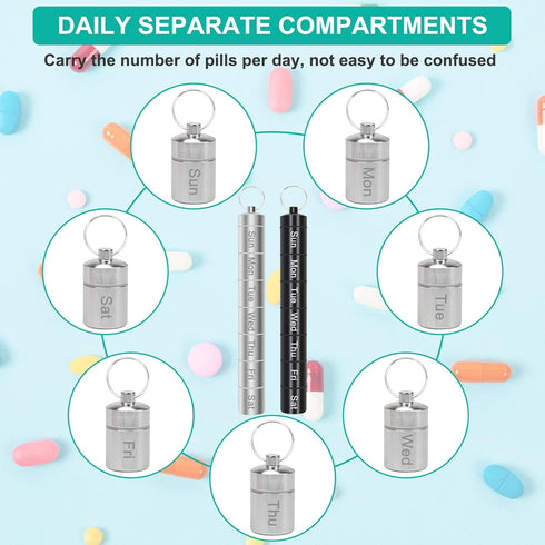 Small Portable Pill Case Keychain for Travel, AngleKai 2 Pack Pill Organizer Aluminium Alloy Small Pill Box Waterproof Pill Container Medicine Bot...
