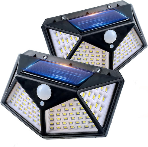 Solar Lights Outdoor 100 LED, 2 Pack Solar Motion Sensor Outdoor Lights with 3 Lighting Modes, Wireless IP65 Waterproof Solar Security Lights for ...