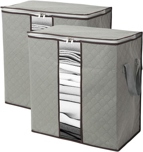 2 Pack Foldable Large Storage Bags 20 x 14 x 20 (L x W x H) inch for Comforter Quilt Blanket Clothes with Clear Window & Handles - Easy to Fit Kin...