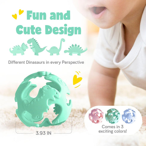 Dinosaur Baby Teething Toys, Textured Sensory Toys for Babies, Lightweight Soft Baby Sensory Toys, BPA-Free Silicone Infant Teething Toys, 0-18 Mo...