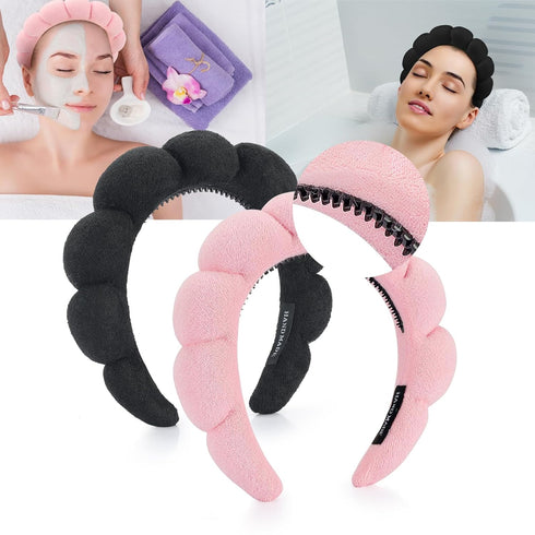 TailaiMei 2Pcs Spa Headbands for Washing Face or Facial, Sponge Skincare Headband Terry Cloth Headband for Makeup Removal, shower, Hair Accessorie...