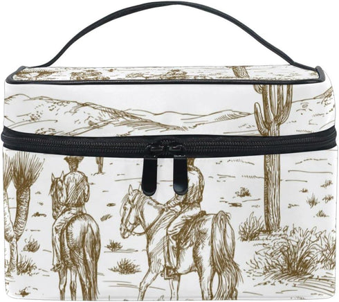 Western Desert Cowboys Travel Cosmetic Bag Case Large Portable Makeup Bag Organizer for Women Girls Top Handle Multifunction Toiletry Bags...