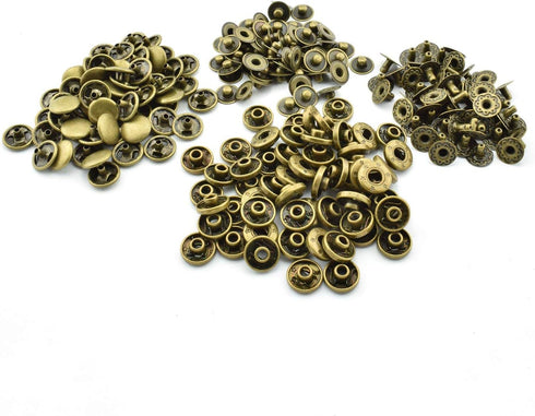 120 Sets 10mm Metal Snap Fasteners Press Stud Rounded Sewing Rivet Buttons Clothing Leather Craft DIY Poppers Bronze...