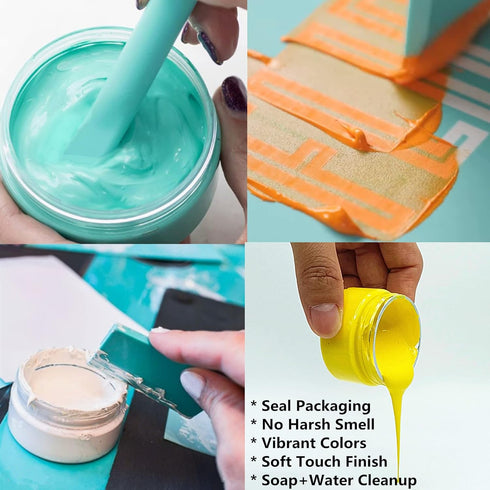 JAJADO Chalk Paste Fabric Screen Printing Ink, Chalk Paste Paint Stencils Paste Ink Self Adhesive Silk Screen Transfer Paint for Wood, T-Shirt, Cu...