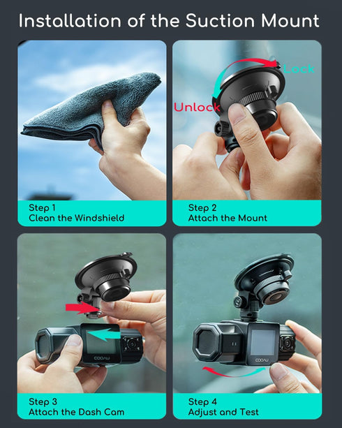 COOAU Car Dash Cam Mounting Bracket, Adjustable Windshield Mount for Dash Camera, Suction Cup Mount for Dashboard Camera, Suitable for D20, D20S,D...