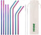 VEHHE Reusable Straws 8 Set Multi Color Stainless Steel Straws - Cleaning Brush for 20 Oz (Rainbow 8.5 inch + 10.5 inch)...