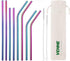 VEHHE Reusable Straws 8 Set Multi Color Stainless Steel Straws - Cleaning Brush for 20 Oz (Rainbow 8.5 inch + 10.5 inch)...