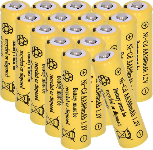 16 Packs AA 300mAh Ni-CD 1.2V Rechargeable Batteries for Outdoor Solar Lights, String Lights, Pathway Lights...
