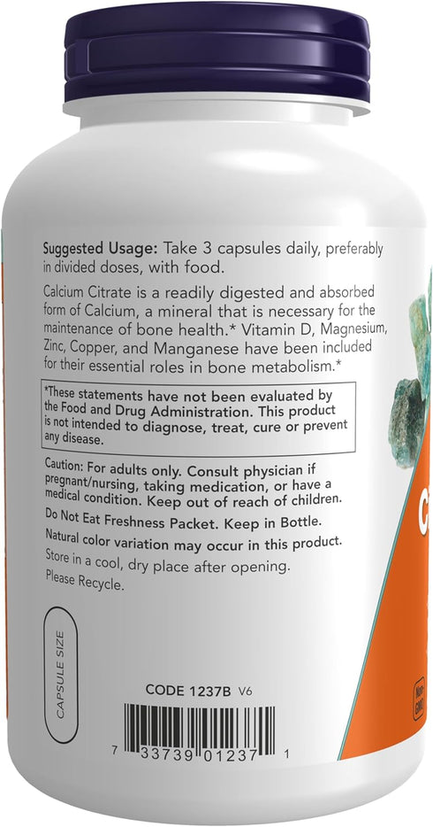 NOW Supplements, Calcium Citrate with Vitamin D, Magnesium, Zinc, Copper, and Manganese, 240 Veg Capsules...