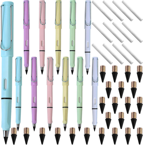 36 Pcs Portable Erasable Inkless Pencil Set(12 Pcs Everlasting Pencils with Eraser+24 Pcs Replaceable Nibs) for Writing and Art Sketch...