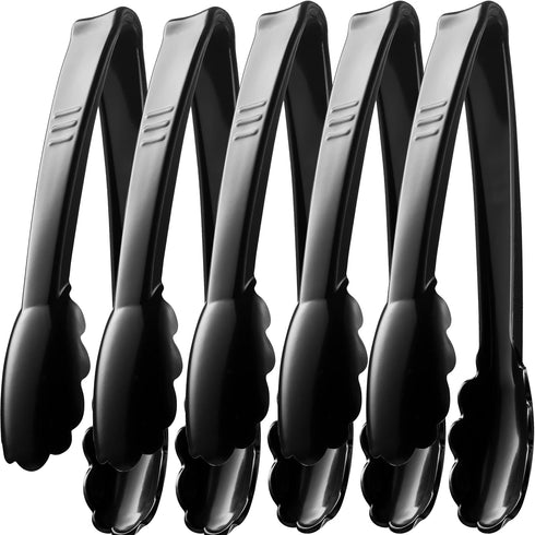 Plastic Tongs for Serving (Pack of 6) 9 Inch - Heavy-Duty Hard Plastic Reusable or Disposable Serving Tongs for Catering, Dinner Parties, Banquets...