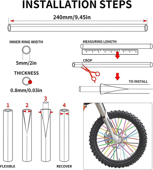PSLER 72 PCS Spoke Skins Trim Wrap Decoration Protector Pipe Motocross Pit Dirt Bike Aaccessories...