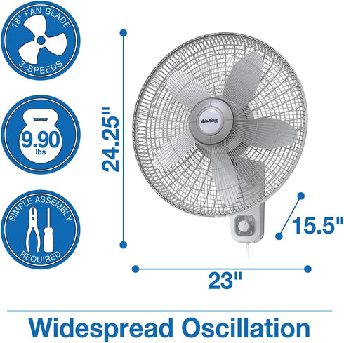 Air King 9018 Commercial Grade Oscillating Wall Mount Fan, 18-Inch , White...